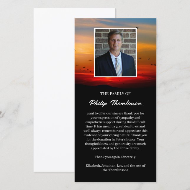 Cartão De Agradecimento Pássaros No Dawn E Foto Funeral Obrigado (Frente/Verso)