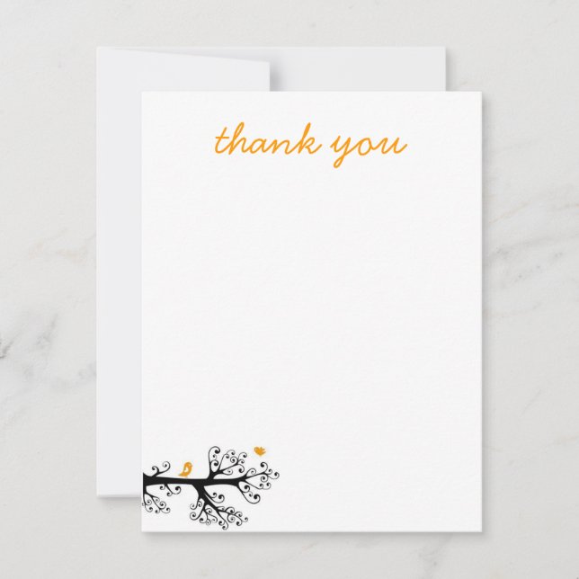Cartão De Agradecimento Pássaros simples no obrigado do ramo de árvore (Frente)