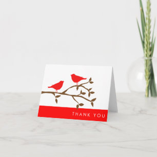 Cartão De Agradecimento Pássaros Vermelhos do Amor Obrigado