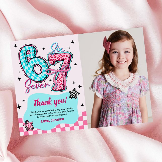 Cartão De Agradecimento Pastel 67 Six Seven Girl Birthday Party Photo (Criador carregado)