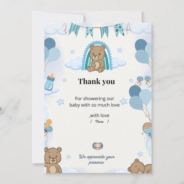 Cartão De Agradecimento Pastel Baby Shower Thank You Card (Frente)