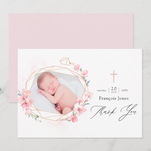 Cartão De Agradecimento Pastel Blush Pink Geométrico Comunhão Sagrado (Frente/Verso)