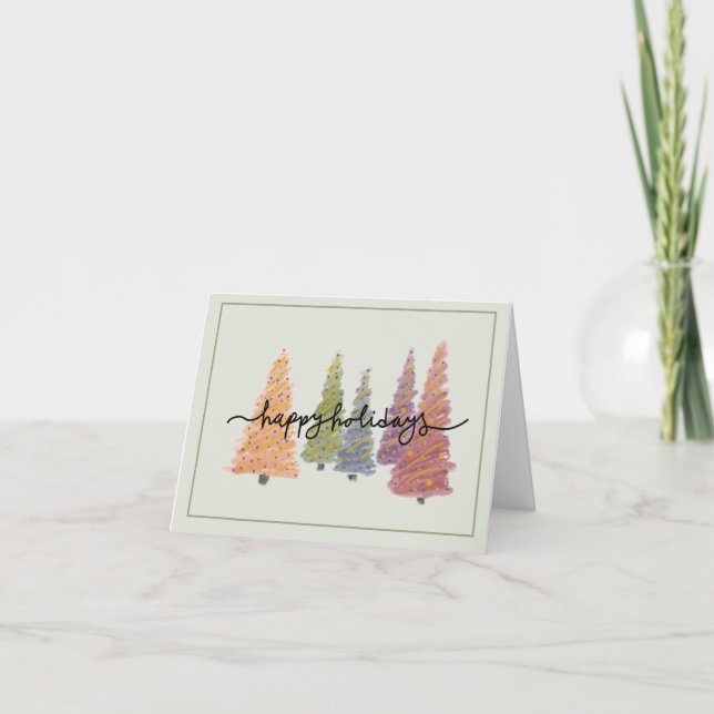 Cartão De Agradecimento Pastel Christmas Trees “Happy Holidays” Card (Frente)