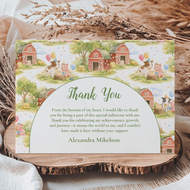Cartão De Agradecimento Pastel Farm Animals Barnyard 1st Birthday (Criador carregado)