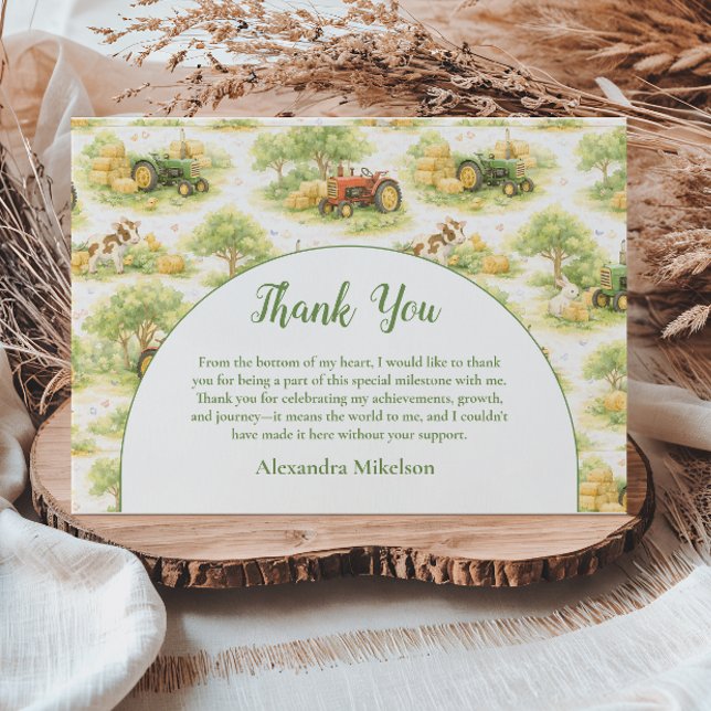 Cartão De Agradecimento Pastel Farm Tractor Barnyard 1st Birthday (Criador carregado)