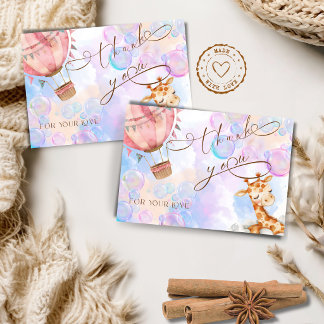 Cartão de Agradecimento Pastel Giraffe Baby Shower