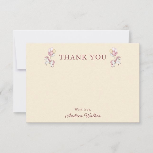 Cartão De Agradecimento Pastel Pink Cute Carousel Girl Baby Shower (Frente)