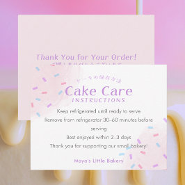Cartão De Agradecimento Pastel Pink Sprinkle Cake Care Instructions