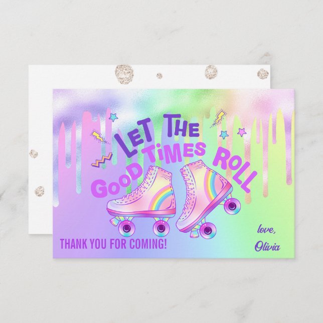 Cartão De Agradecimento Pastel Rainbow | Aniversário de Pista (Frente/Verso)