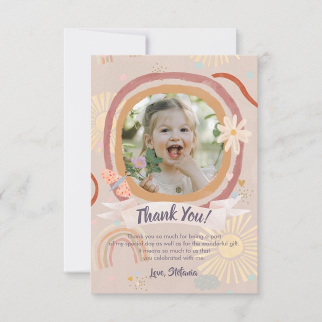 Cartão De Agradecimento Pastel Rainbow Pink Birthday Photo Thank You Card (Frente)