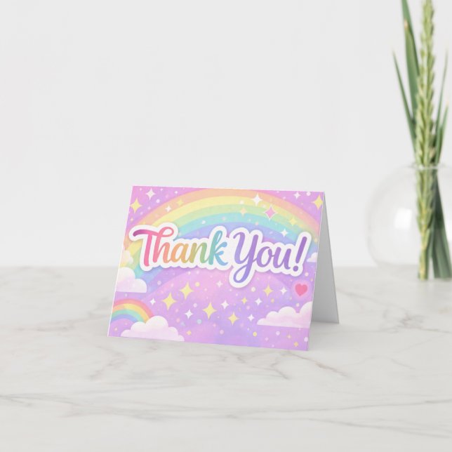 Cartão De Agradecimento Pastel Rainbow Thank You Card – Cute Appreciation  (Frente)