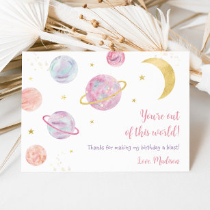 Cartão De Agradecimento Pastel Rosa Dois do Espaço da Lua Aniversário