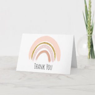 Cartão De Agradecimento Pastel Rosa e Faux Glitter Boho Arco-íris Aniversá