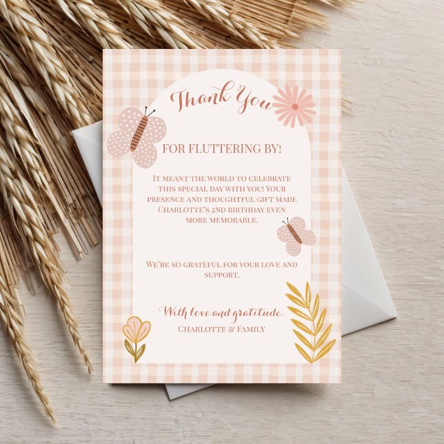 Cartão De Agradecimento Pastel Rosa Selvagens e Borboleta (Criador carregado)