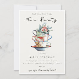 Cartão De Agradecimento Pastel Stacked Cups Holiday Tea Party Invite