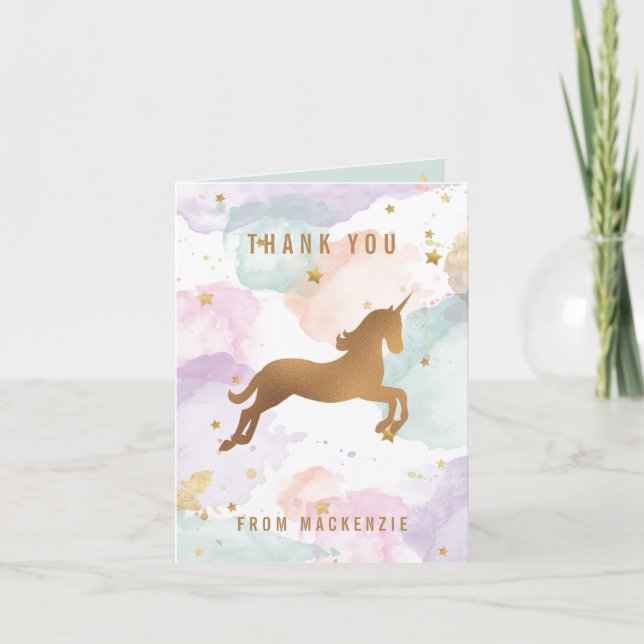 Cartão De Agradecimento Pastel Unicorn Obrigado (Frente)