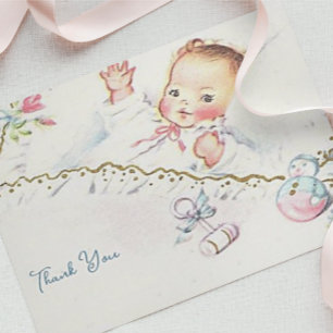Cartão De Agradecimento Pastel Vintage Baby Girl Chá de fraldas Obrigado