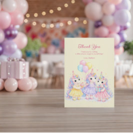 Cartão De Agradecimento Pastel Watercolor Unicorn Girls Birthday