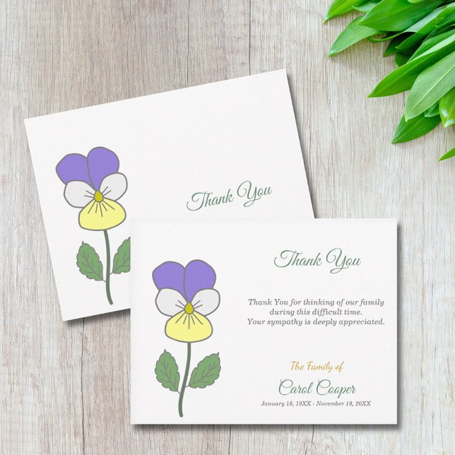 Cartão De Agradecimento Pastel Wild Pansy Funeral Obrigado Nota (Pastel Wild Pansy Funeral Thank You Note Card)