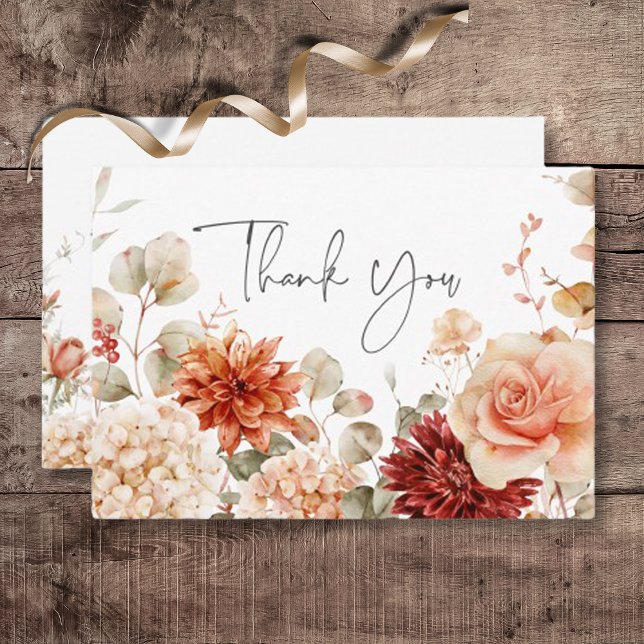 Cartão De Agradecimento Patilho e Boho Floral (Spicy Fall Rust & Blush Boho Floral Wedding Thank You Card)