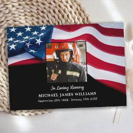 Cartão De Agradecimento Patriotic Memorial USA Flag Firefighter Funeral