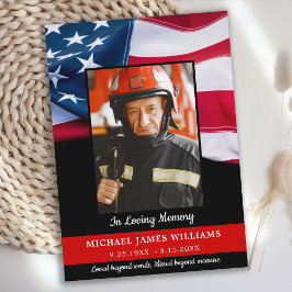 Cartão De Agradecimento Patriotic Memorial USA Flag Firefighter Funeral