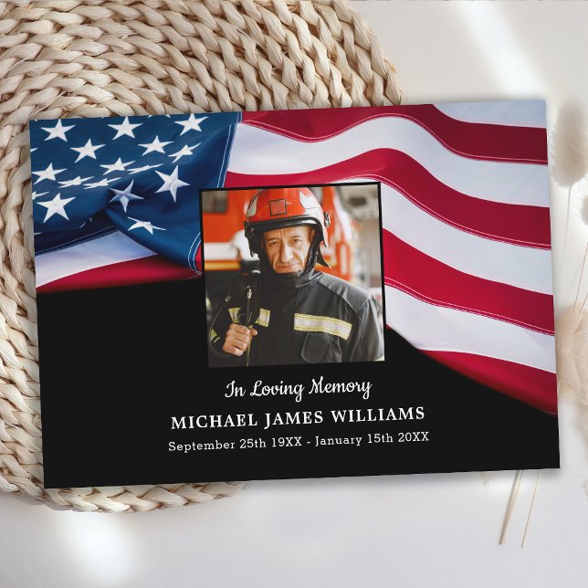 Cartão De Agradecimento Patriotic Memorial USA Flag Firefighter Funeral (Criador carregado)