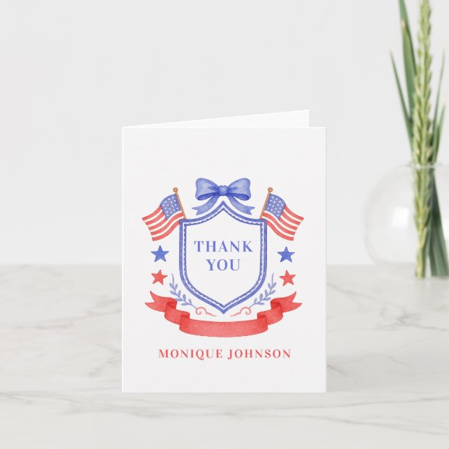 Cartão De Agradecimento Patriotic Red White & I Do Monogram Bridal Shower (Frente)