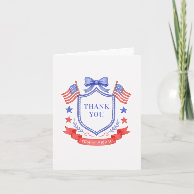 Cartão De Agradecimento Patriotic Red White & I Do Monogram Wedding (Frente)
