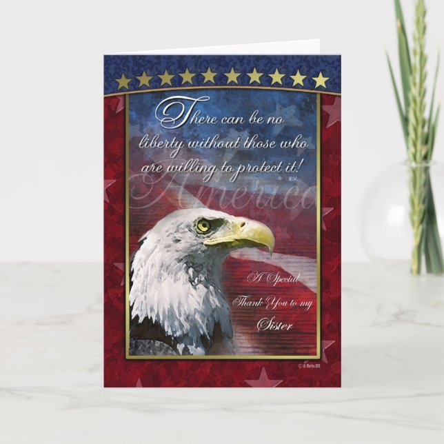Cartão De Agradecimento Patriotic Thank You Card for Military Sister (Frente)