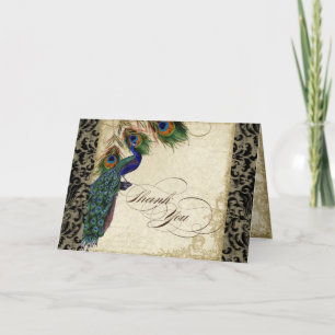 Cartão De Agradecimento Pavão e pena Formal Obrigado Nota Tan Preto