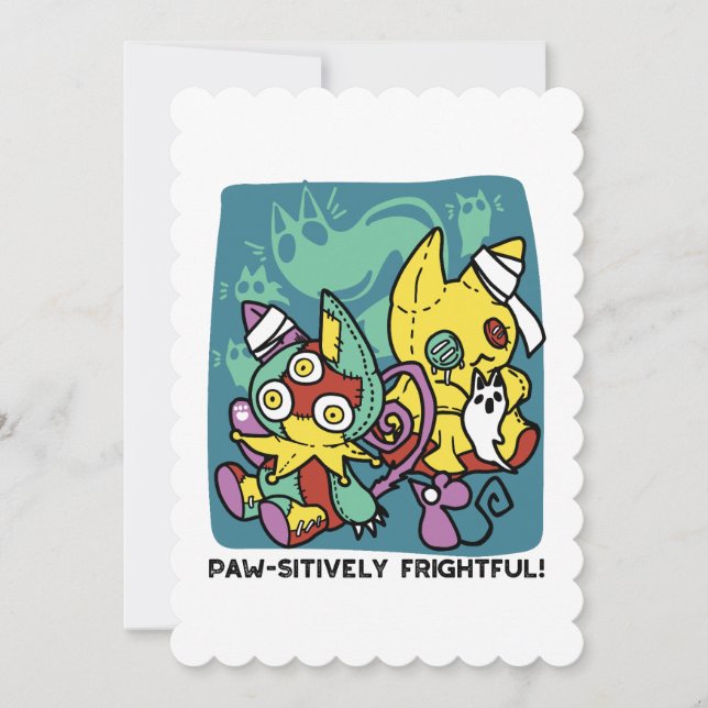 Cartão De Agradecimento Paw-sitively Frightful | Monstrous Cats Halloween  (Frente)