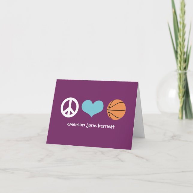 Cartão De Agradecimento Peace, Love, Basketball Purple (Frente)