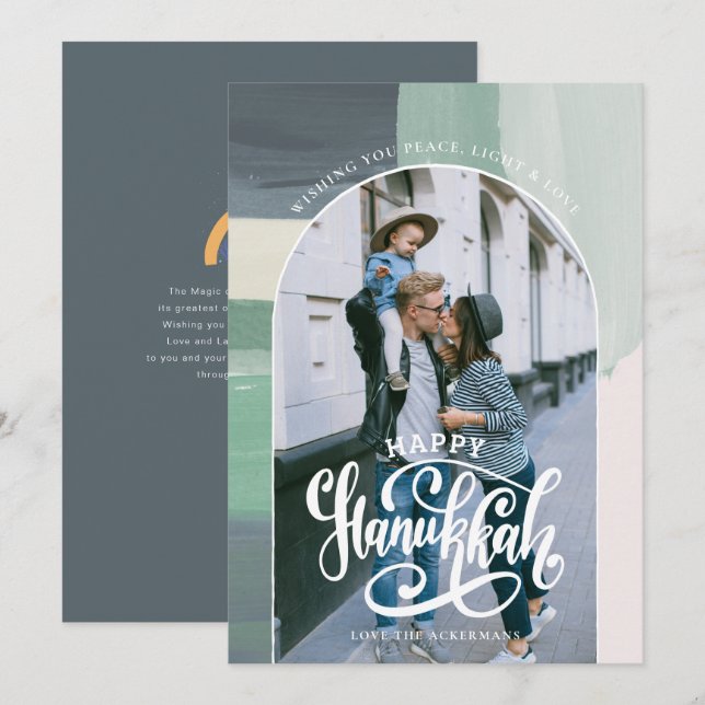 Cartão De Agradecimento Peace Love Light | Foto Feliz de Chanucá (Frente/Verso)