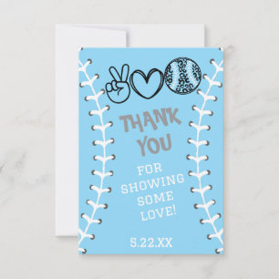 Cartão De Agradecimento Peace Love Softball Birthday