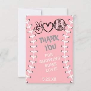 Cartão De Agradecimento Peace Love Softball Birthday