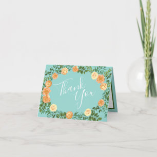 Cartão De Agradecimento Peach Aqua Teal Wedding Rosa Floral