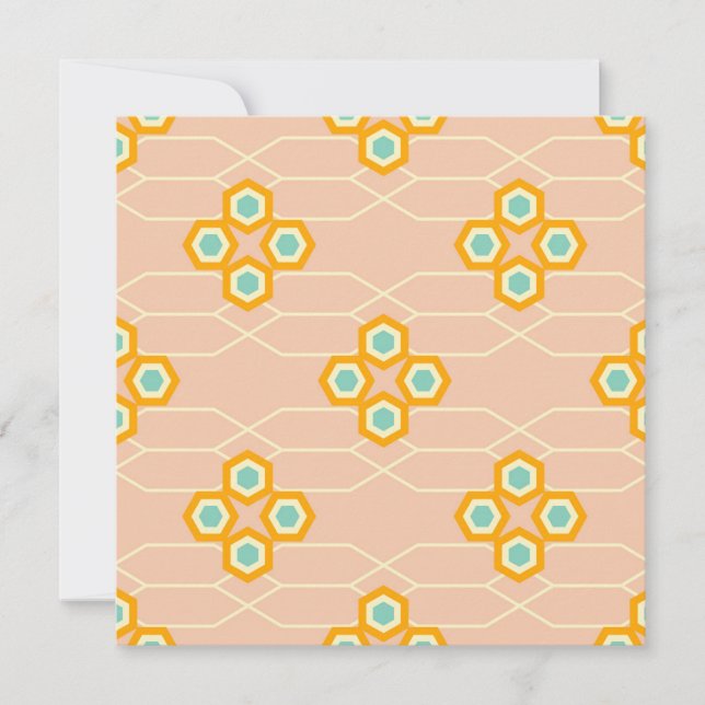 Cartão De Agradecimento Peach background hexagonal floral pattern  (Frente)