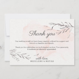 Cartão De Agradecimento Peach e cinza romântico casamento elegante floral