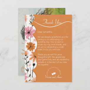 Cartão De Agradecimento Peach Floral Boarder e Casamento Laranja Queimado