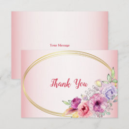 Cartão De Agradecimento Peach Floral Gold Geometric Watercolor Wedding