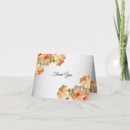 Cartão De Agradecimento Peach Floral Silver Glitter Modern Wedding Party