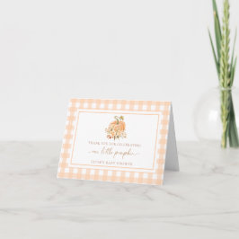 Cartão De Agradecimento Peach Gingham Fall Pumpkin Obrigado