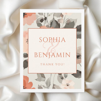 Cartão De Agradecimento Peach Modern Elegant Floral Wedding