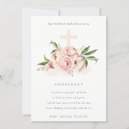 Cartão De Agradecimento Peach Peony Floral Cross Godparent Proposta Convit