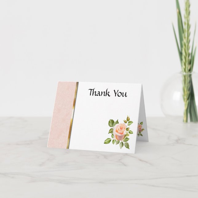 Cartão De Agradecimento Peach Rosa com Casamento de Fronteira Dourada (Frente)