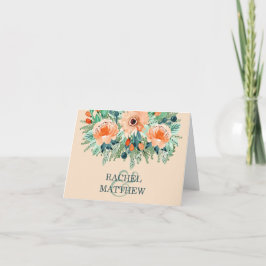 Cartão De Agradecimento Peach Teal Jade Watercolor Casamento Obrigado