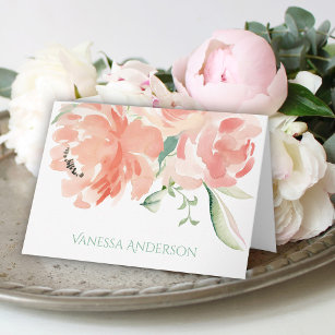 Cartão De Agradecimento Peach Watercolor Floral Personalizado Vazio
