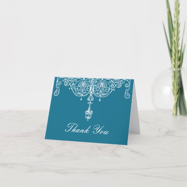 Cartão De Agradecimento Peacock e White Scrollwork Obrigado Nota (Frente)