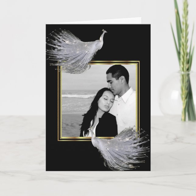 Cartão De Agradecimento Peacock Elegance in Black, Gold, White Thank You (Frente)